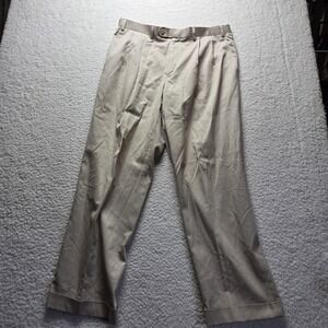 T. Harris Dress Pants Mens 36x30 Beige Pleated Cuffed Chino Regular Fit